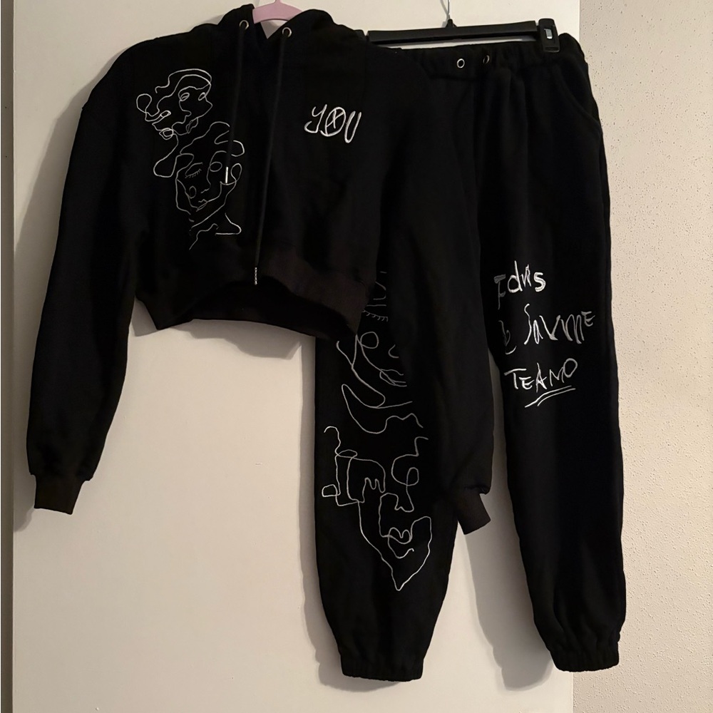 Privileged Black Jogger Track Pants with Artistic Designs